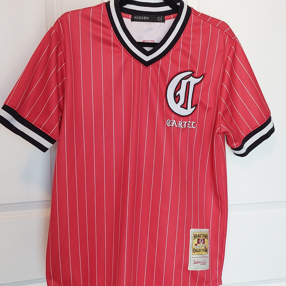 HUDSON OUTERWEAR CARTEL EL CHAPO 17 Red PIN STRIPES JERSEY MENS Size L